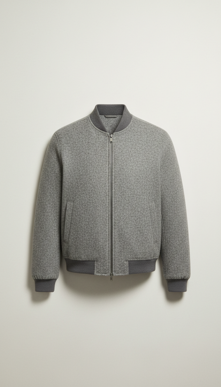 Lightweight Wool Bomber Jacket with Hidden Zip